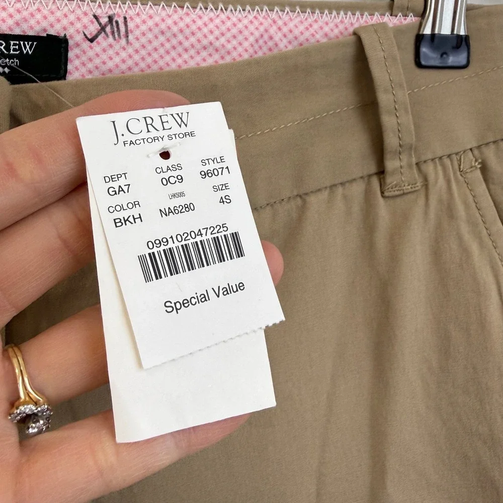 NEW‎ J. CREW Stretch Chinos City Fit Tan Khaki Pants WOMEN 4 Short 2010 96071